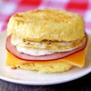 Keto breakfast sandwich is served on a plate.