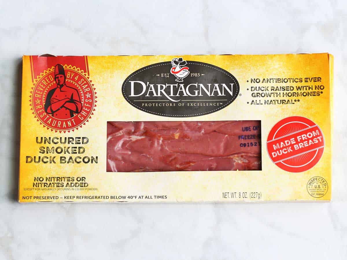 A package of duck bacon.