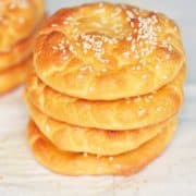 Cloud bread is topped with sesame seeds.