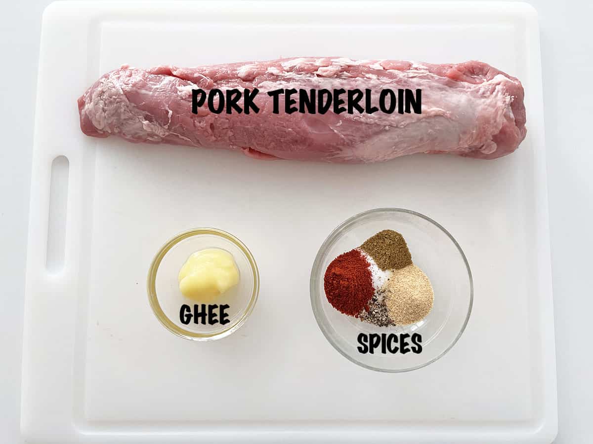 The ingredients needed for pan-searing pork medallions.