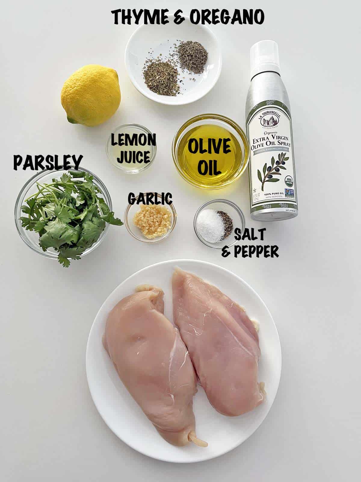 The ingredients needed to make Greek chicken.