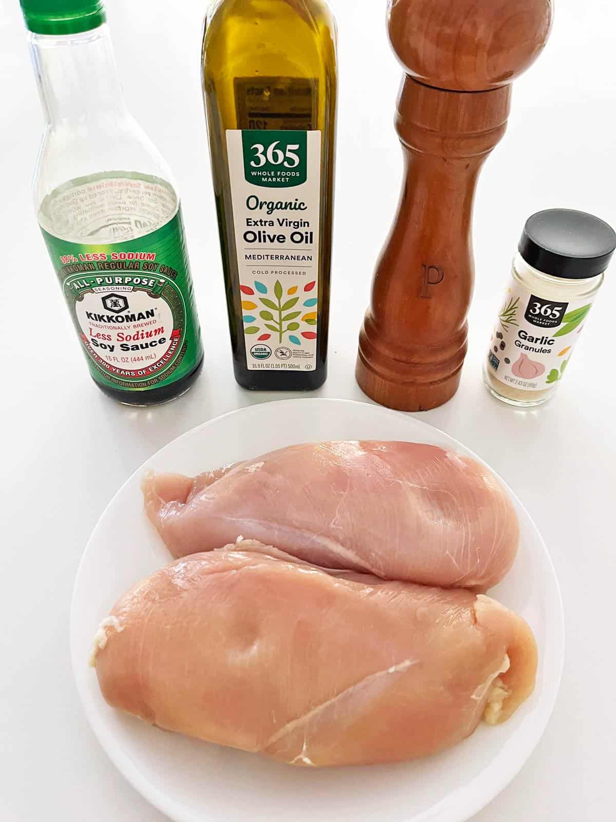The ingredients needed to grill chicken breasts.