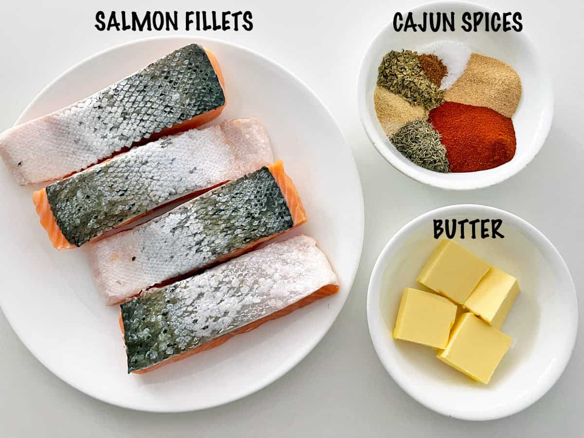 The ingredients needed to make blackened salmon.