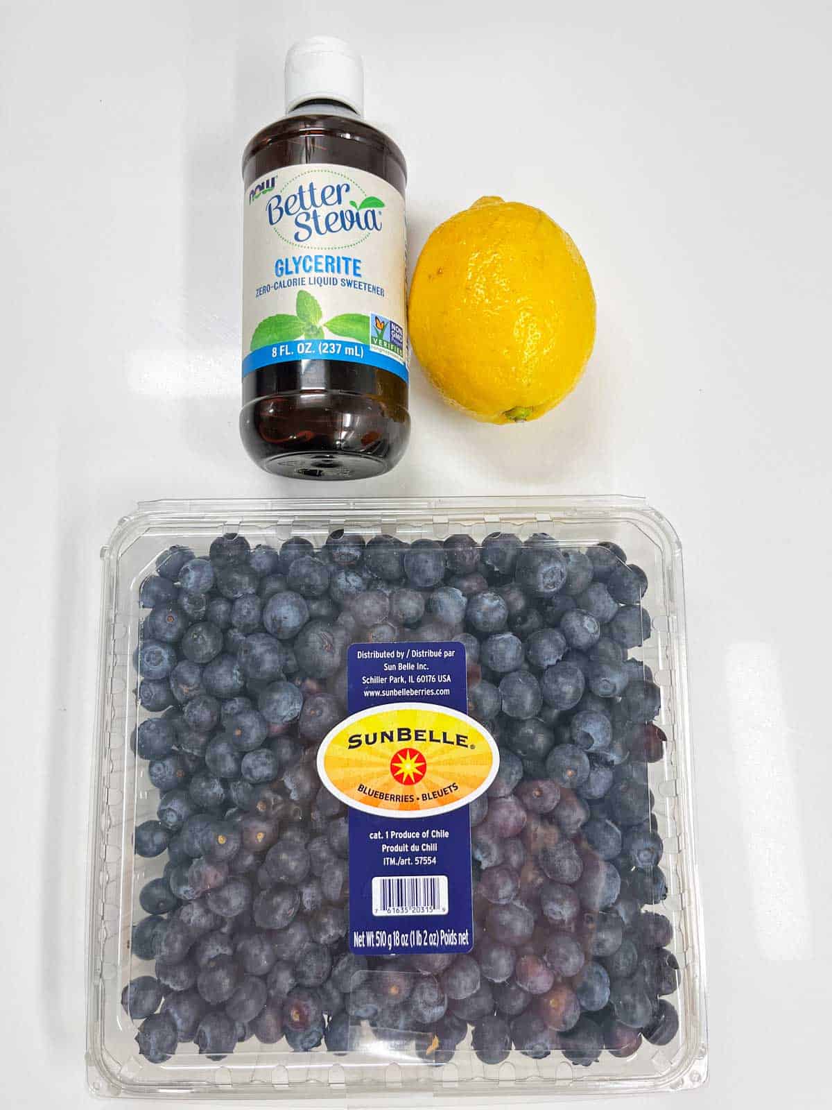 The ingredients needed to make a blueberry compote.
