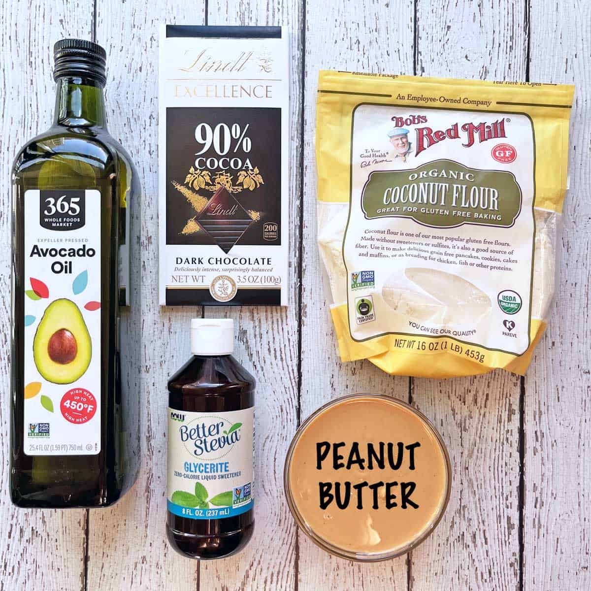 The ingredients needed to make keto peanut butter cups.