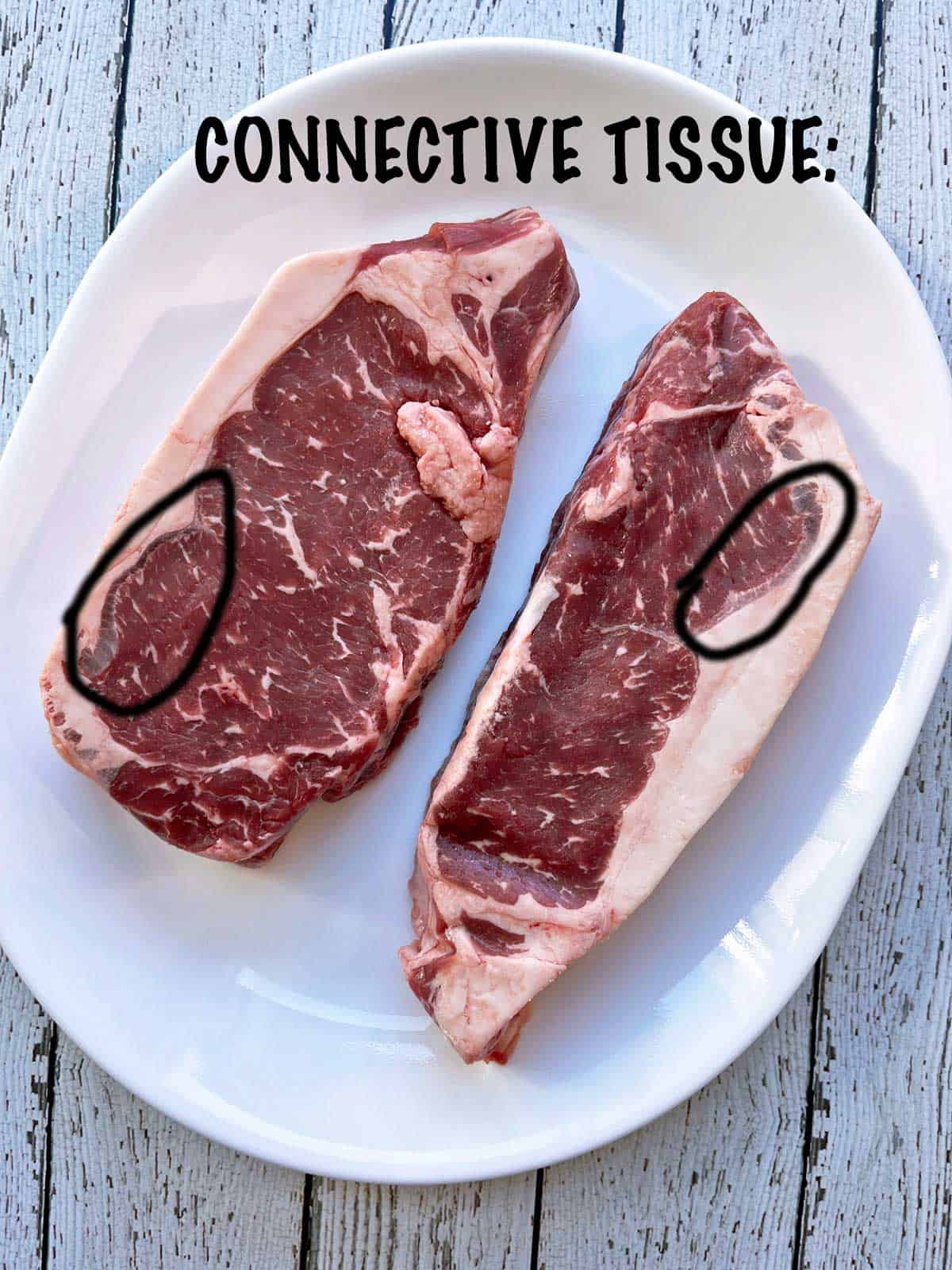 Connective tissue in New York steaks.
