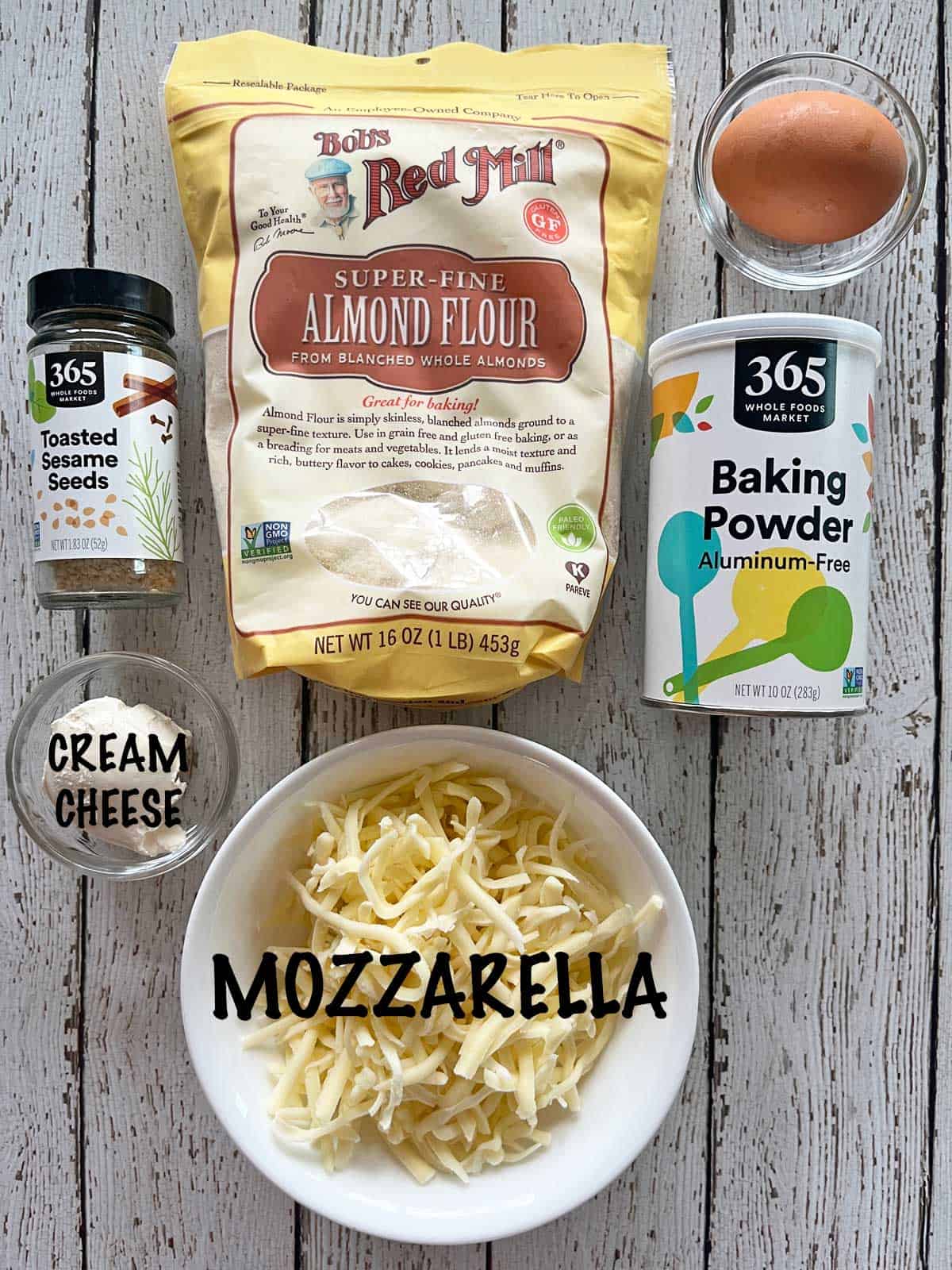 The ingredients needed to make keto bagels.