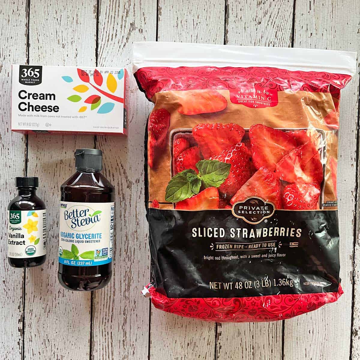 The ingredients needed to make a keto ice cream.