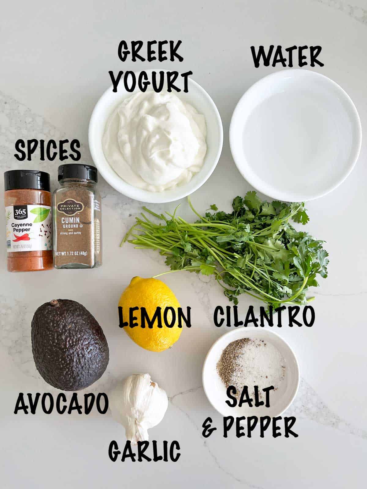 The ingredients needed to make avocado soup.