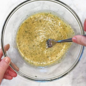 Preparing the butter mixture for the scallops.
