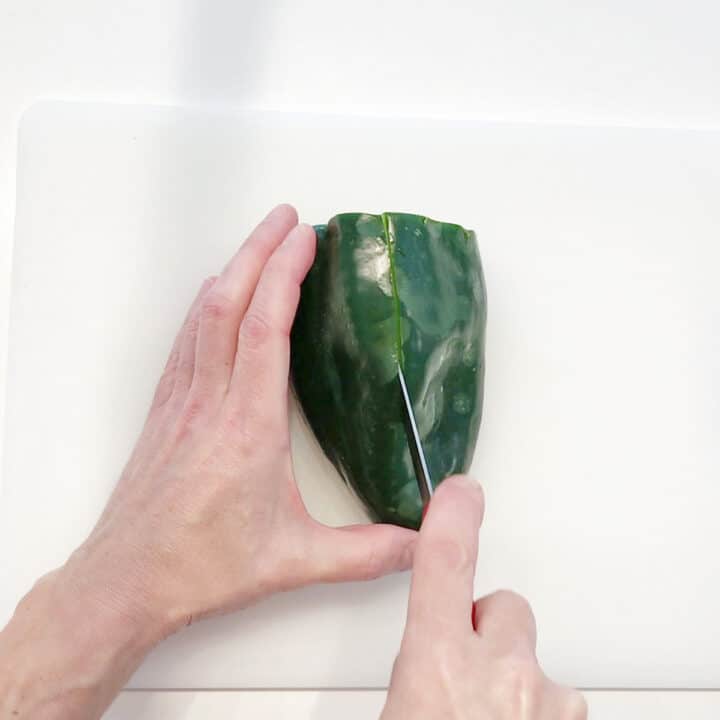 Preparing the poblanos.