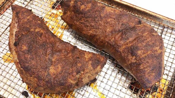 The roasts are ready in the pan.