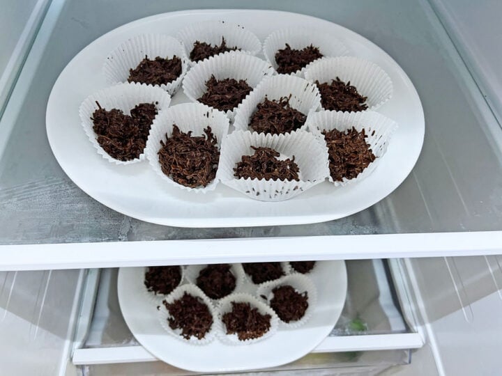 Coconut haystacks in the fridge.