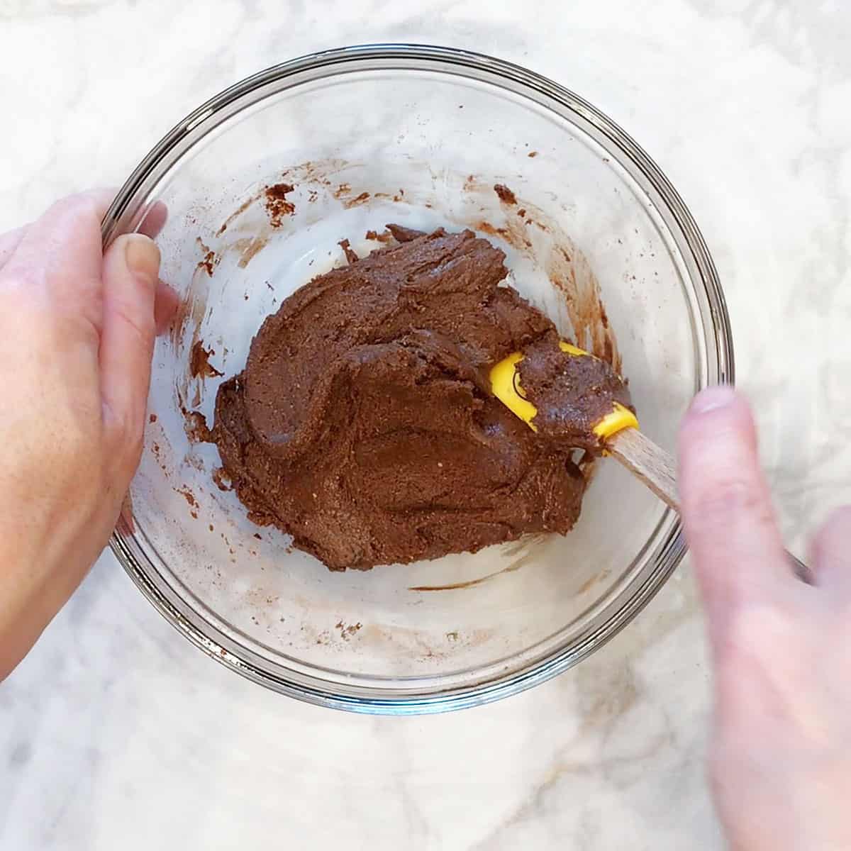 The fat bomb mixture in the bowl looks thick.