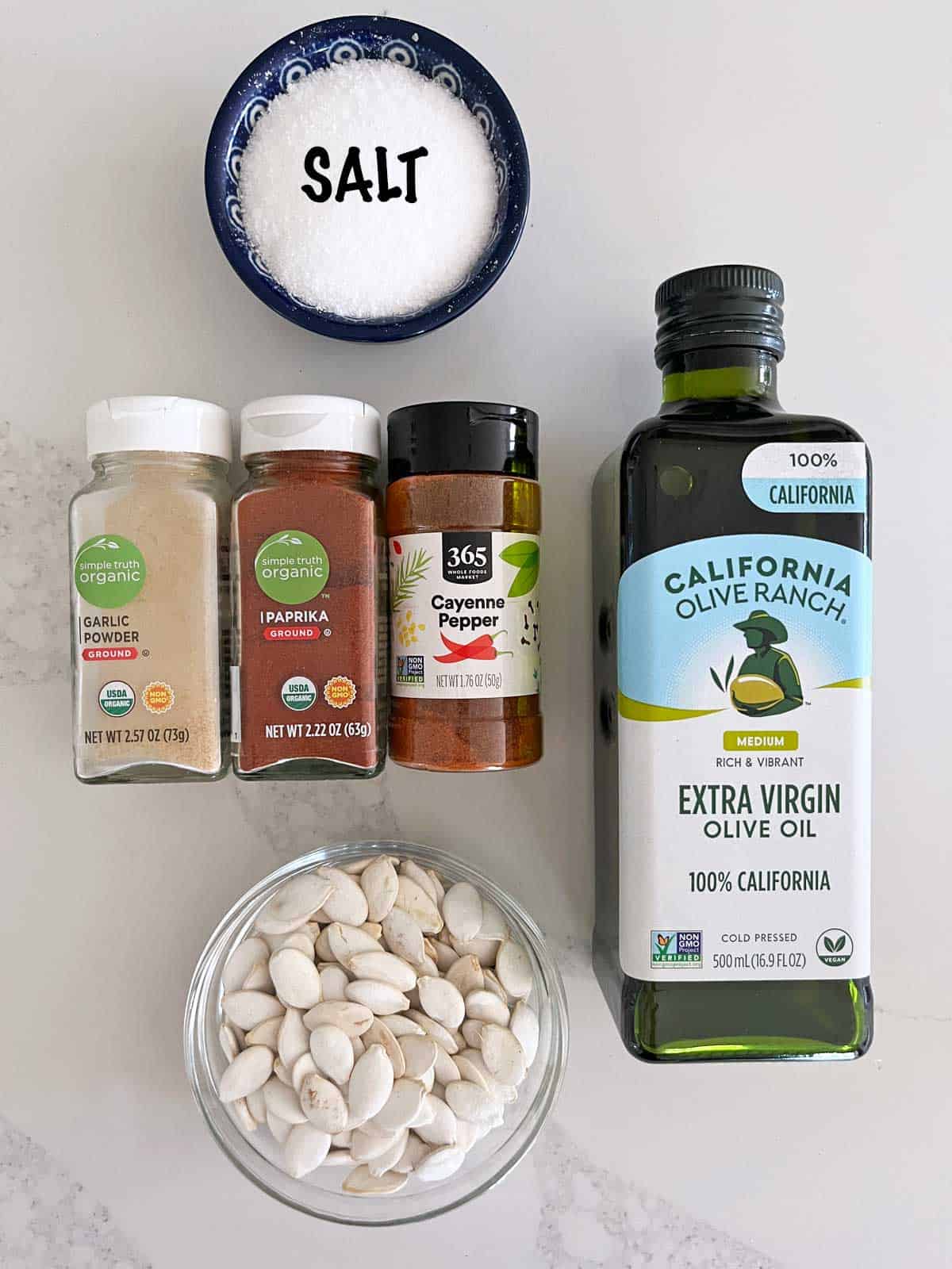 The ingredients needed to roast pumpkin seeds.