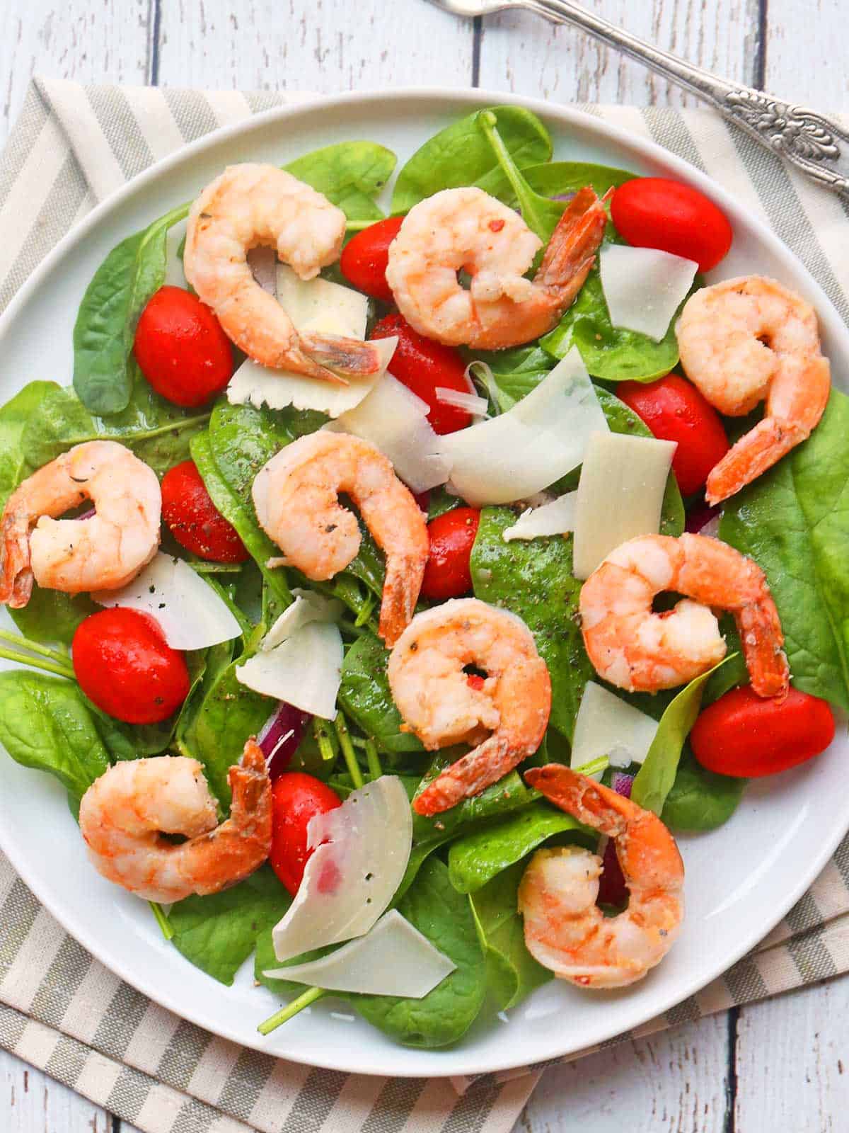 Salad with leftover baked shrimp.
