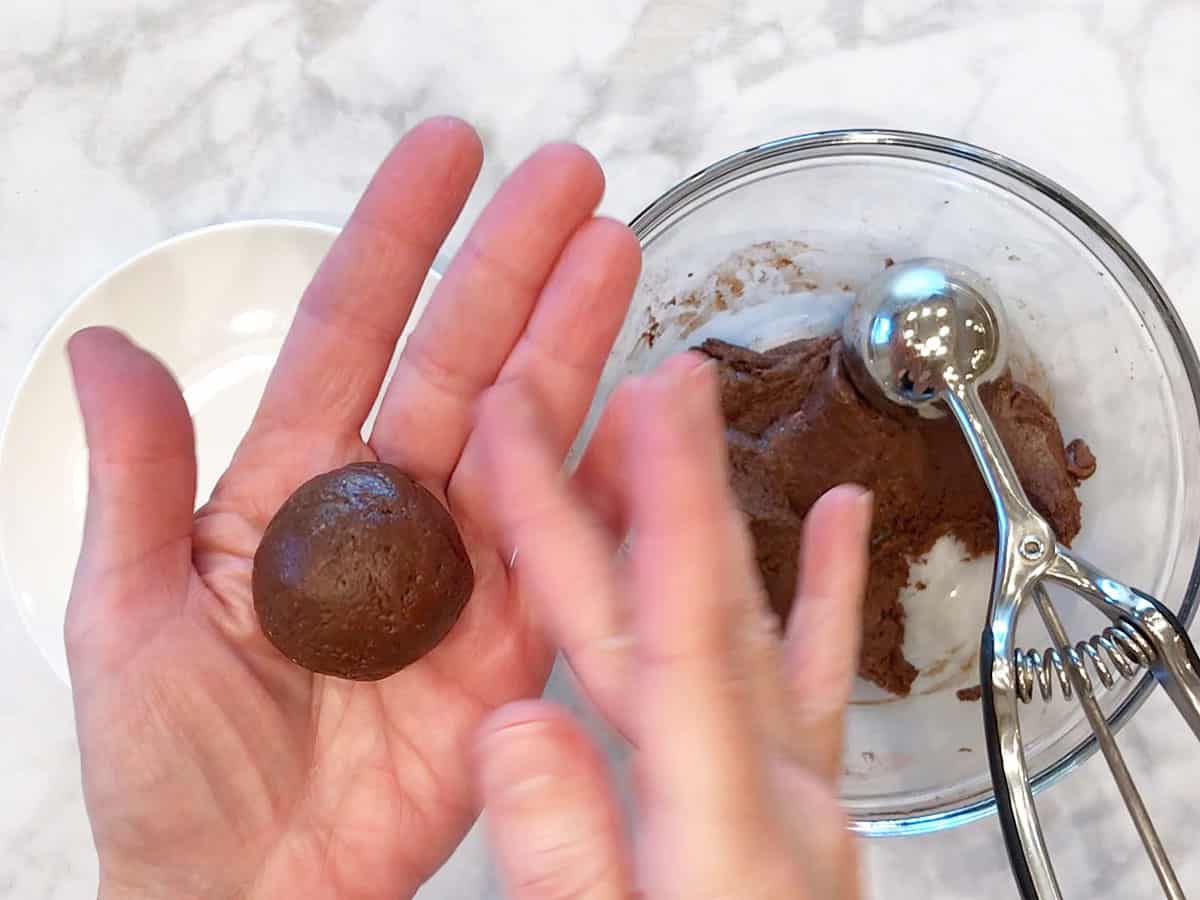 Shaping the fat bombs into rounds.