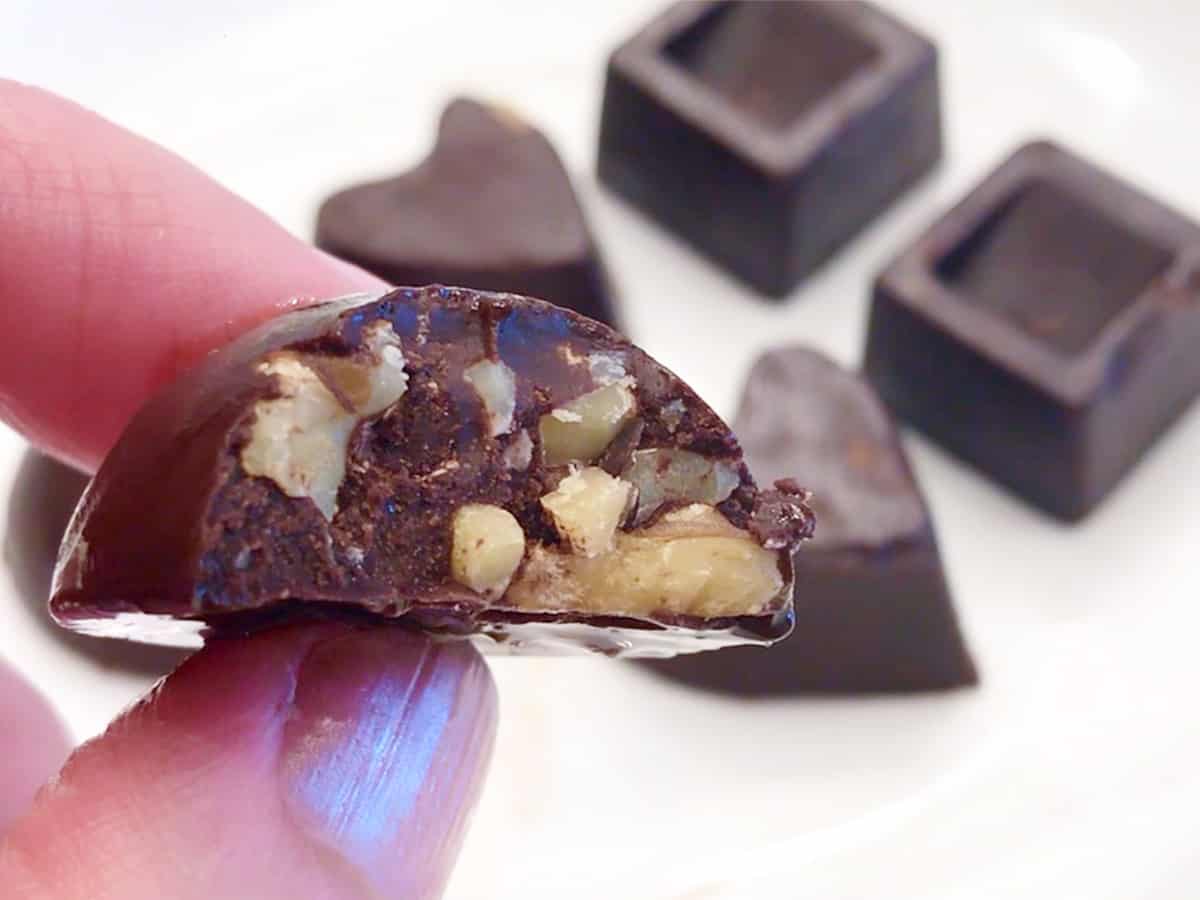 A bitten piece of homemade chocolate.