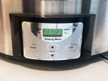 The slow cooker is set for six hours on low.