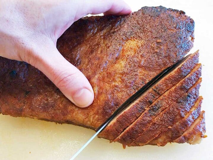 Slicing brisket.