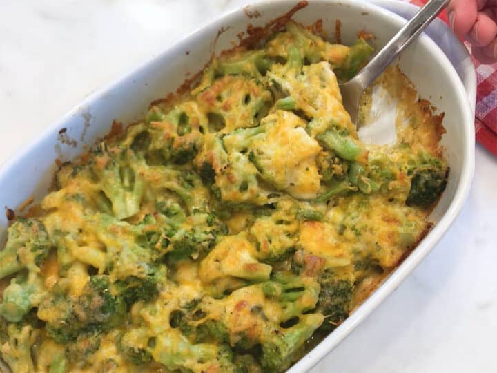 Broccoli casserole is fully baked.