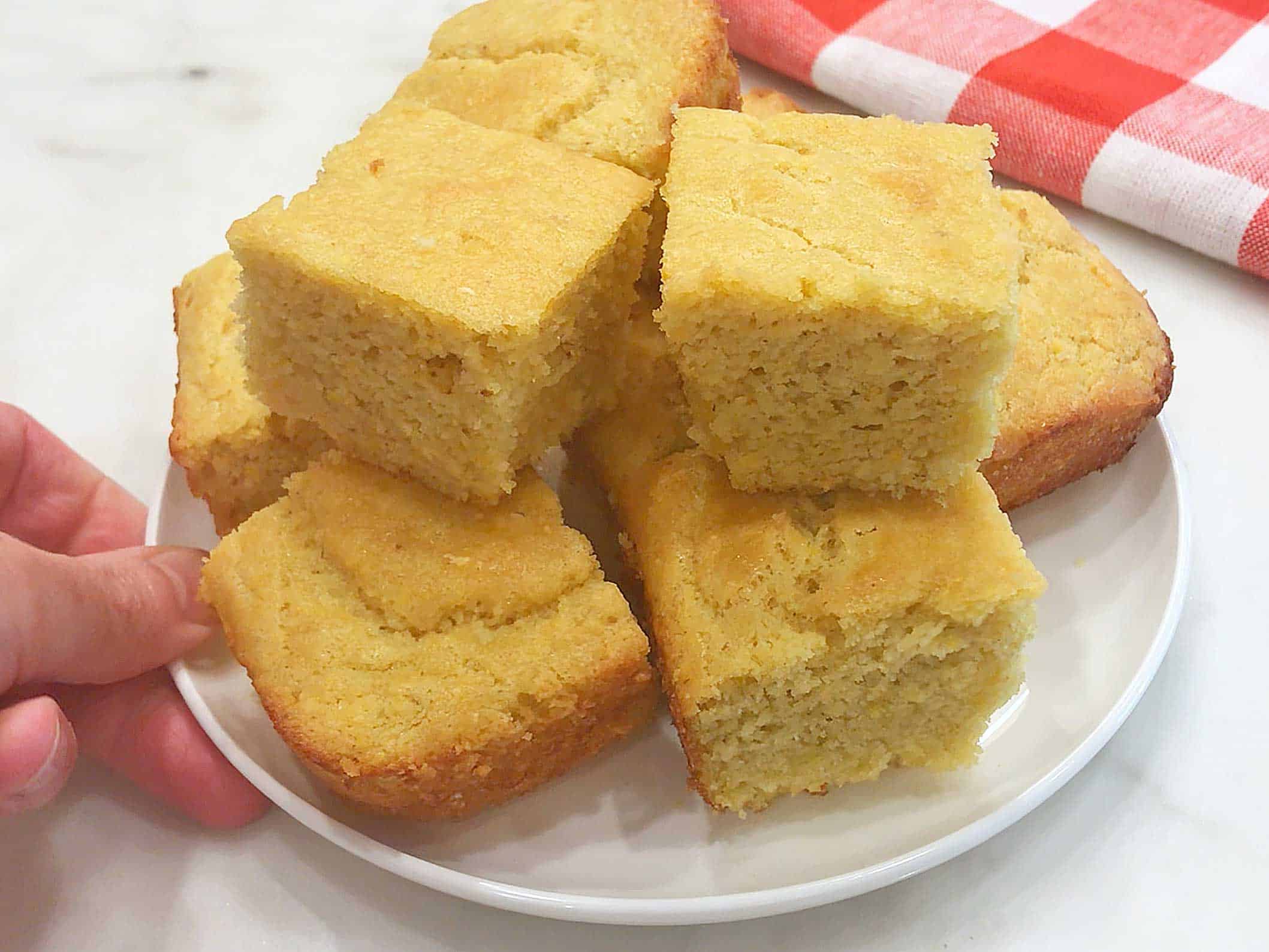 Keto cornbread is served. 