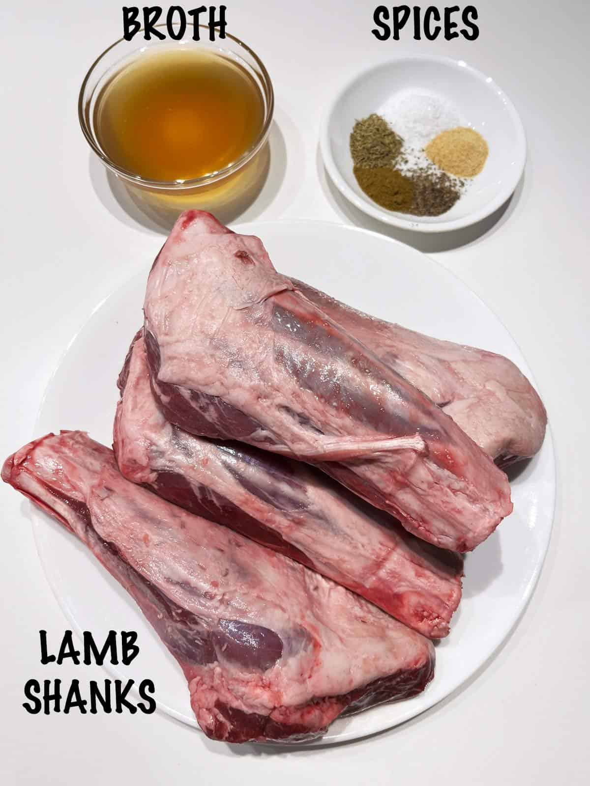 The ingredients needed to cook lamb shanks.