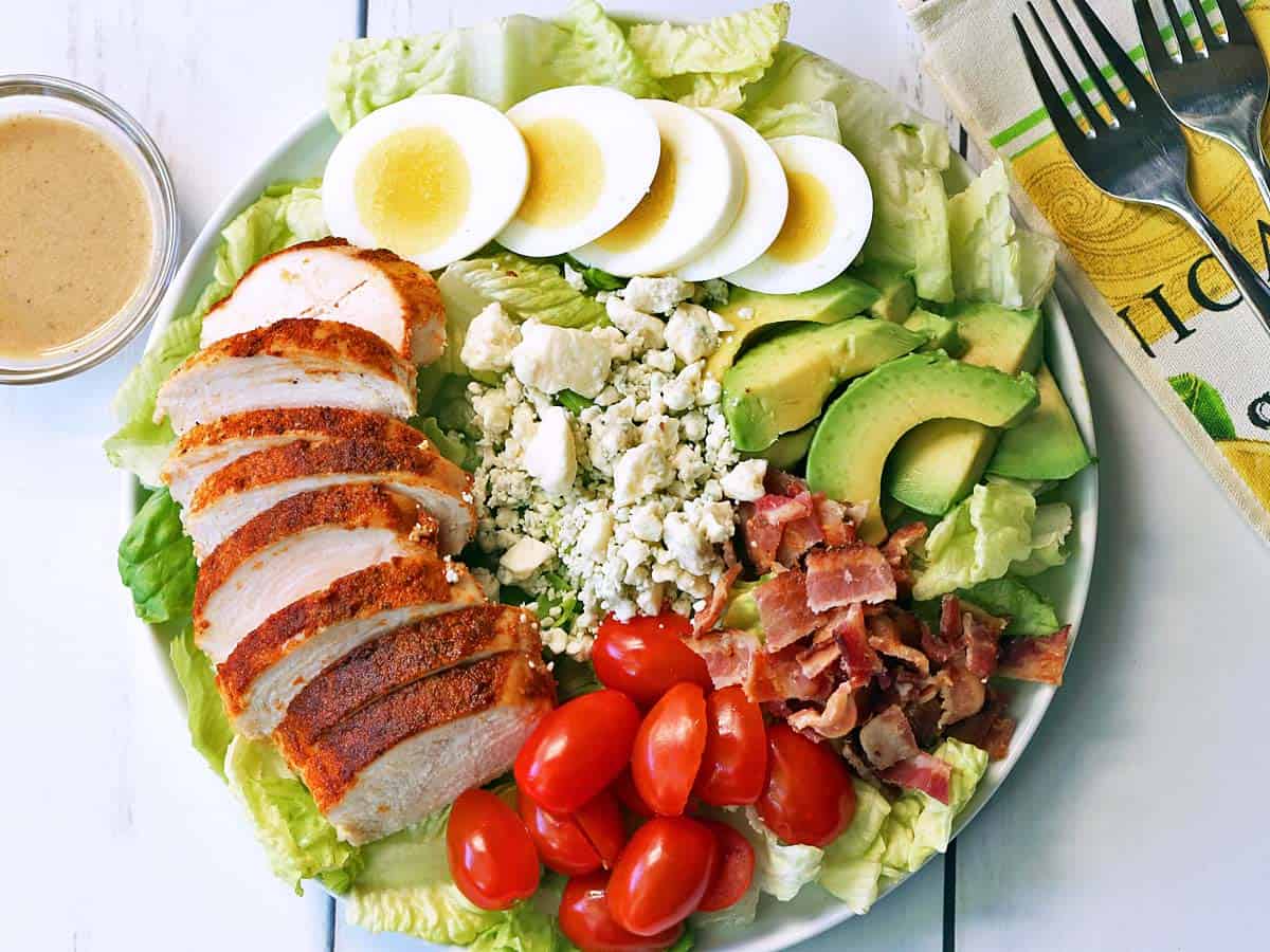 Using leftover Cajun chicken in a Cobb salad.