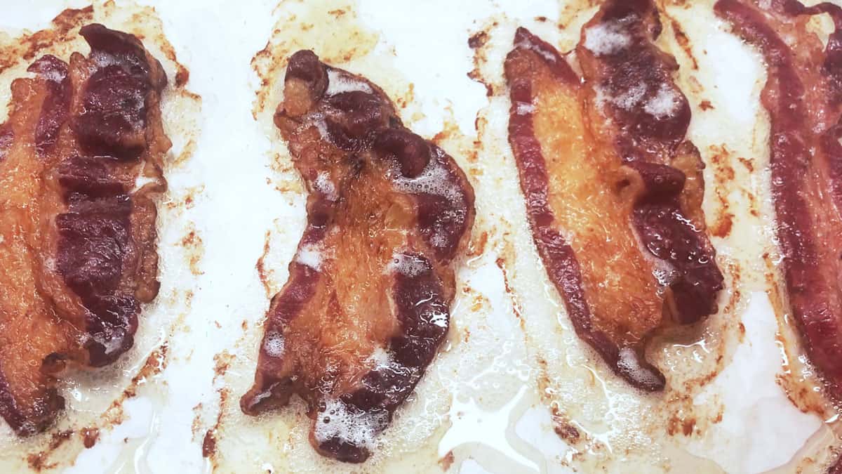 The bacon is ready in the pan.