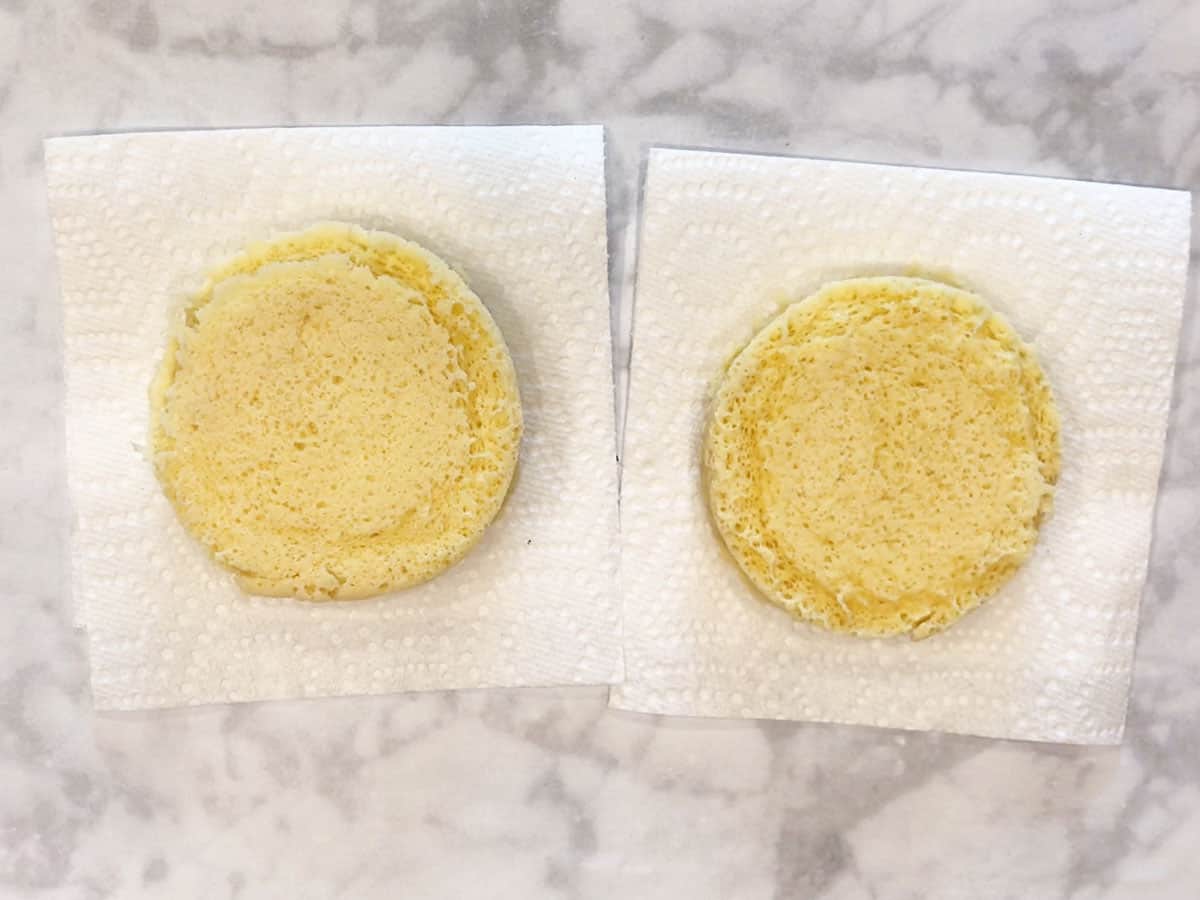 The bread was cut in half.