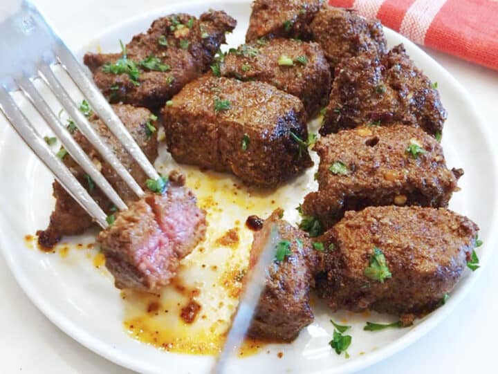 Medium done beef kabobs.