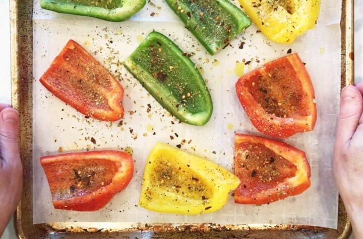 Seasoning the peppers.