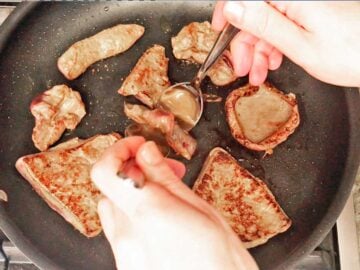 Cooking the liver edges.