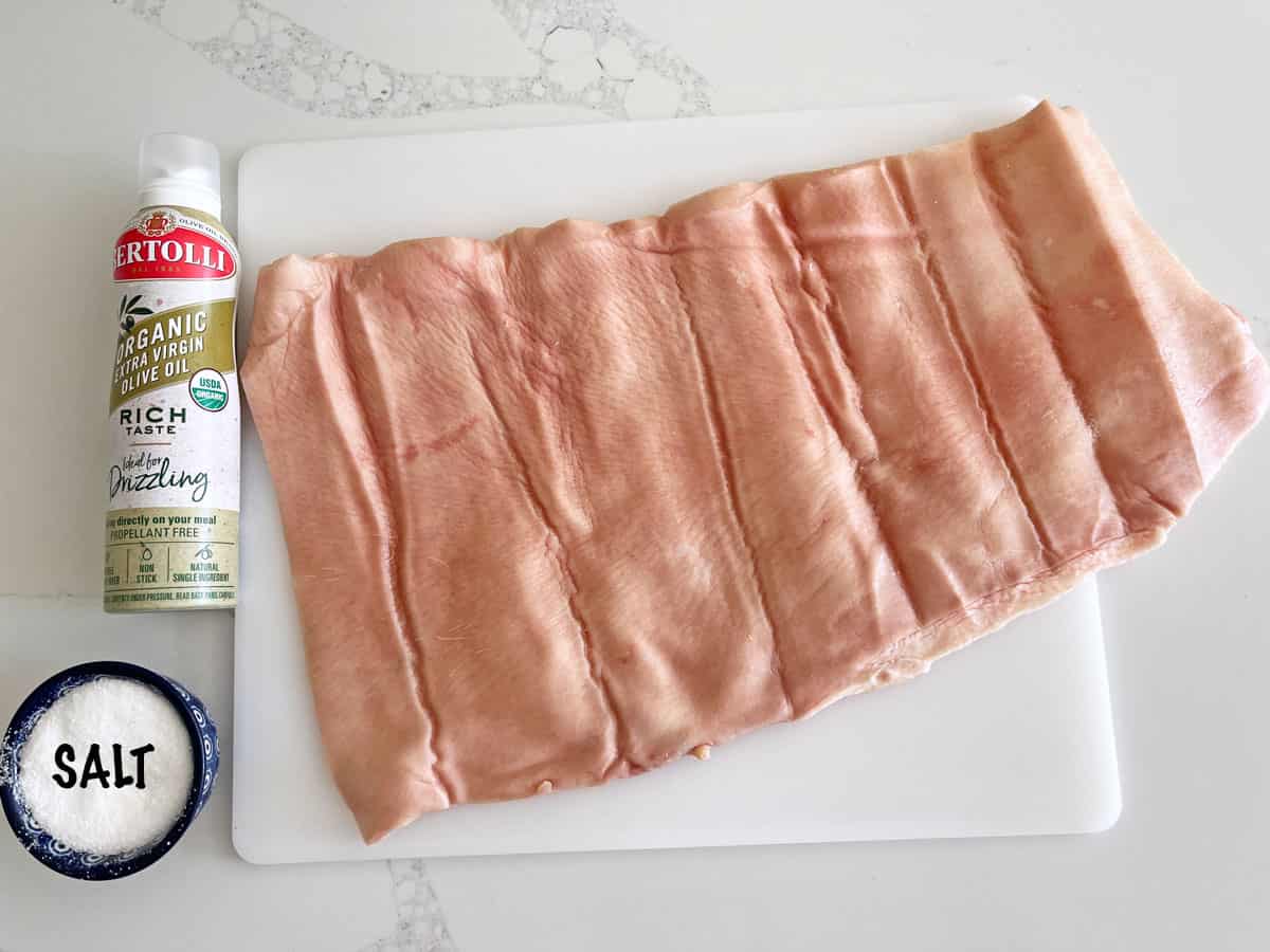 The ingredients needed to make homemade pork rinds.