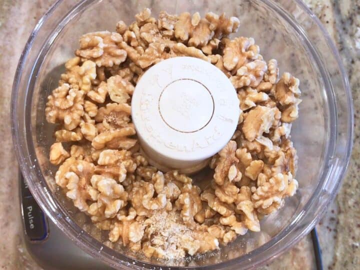 Walnuts in the food processor.