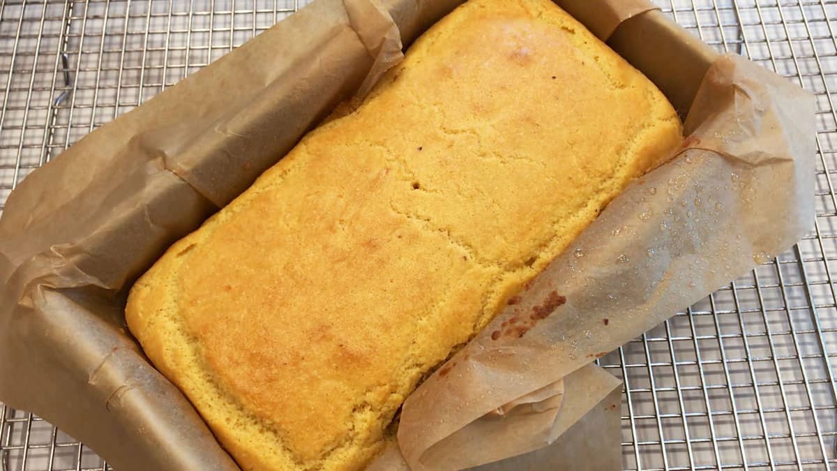 The cake is ready in the pan.