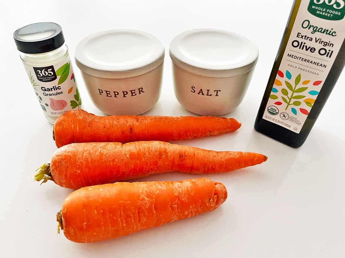 The ingredients needed to make carrot chips.