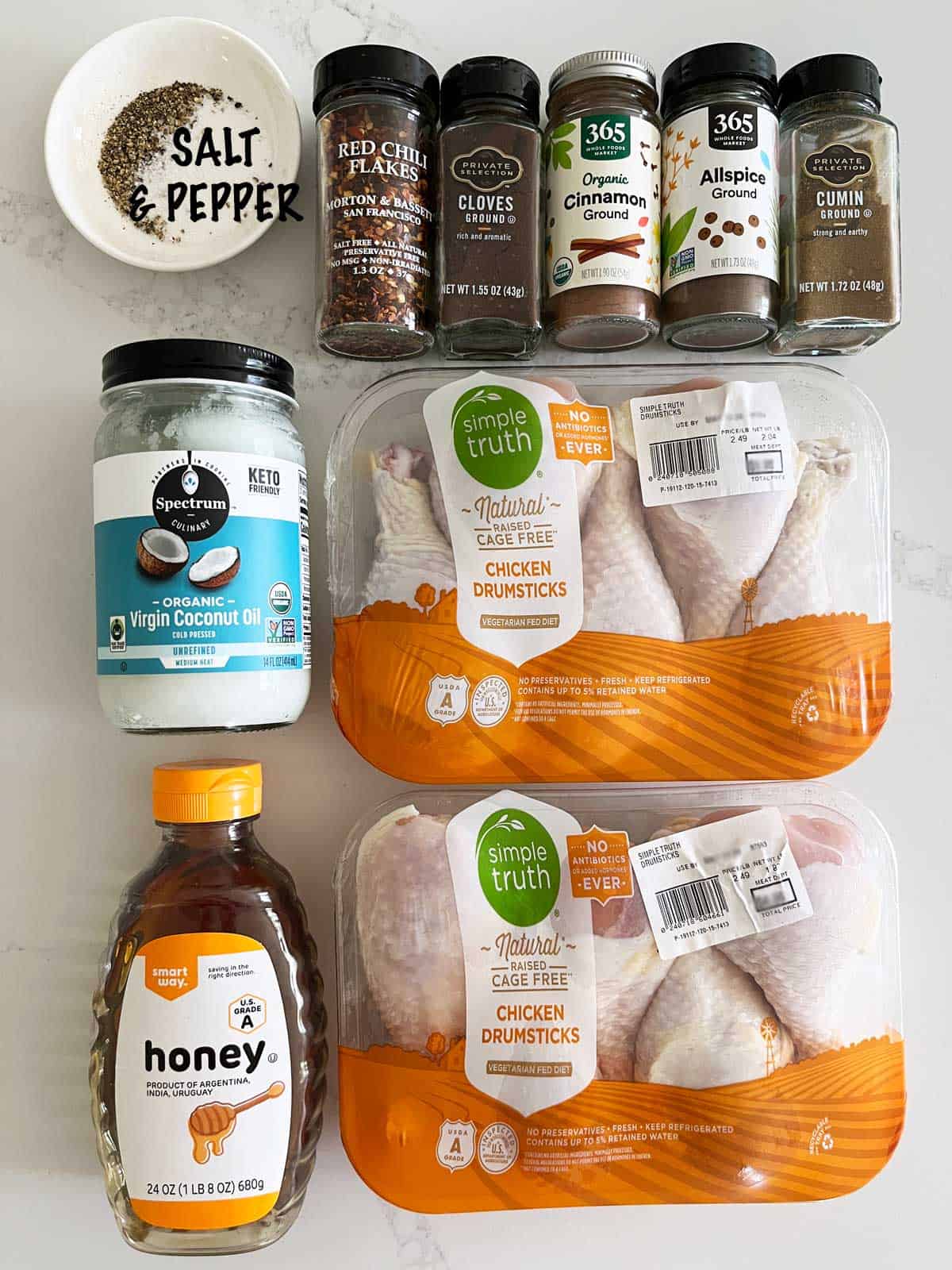 The ingredients needed to make jerk chicken.