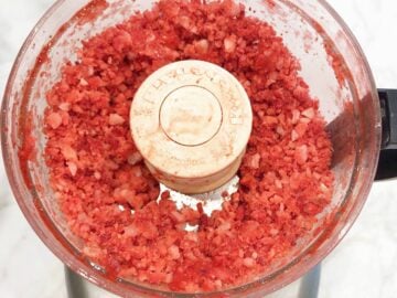 The frozen strawberries were processed in the food processor.