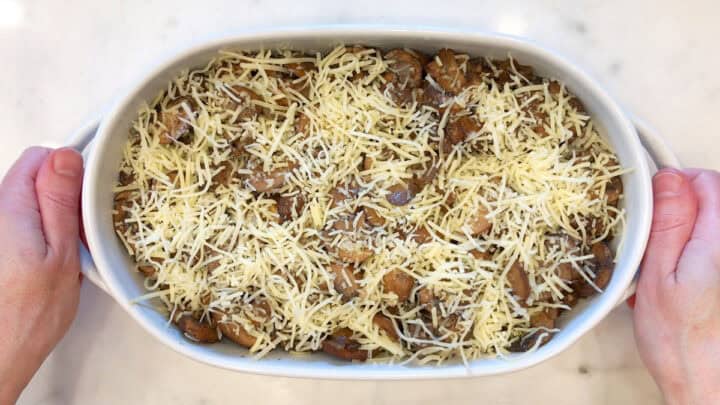 The casserole is ready for the oven.