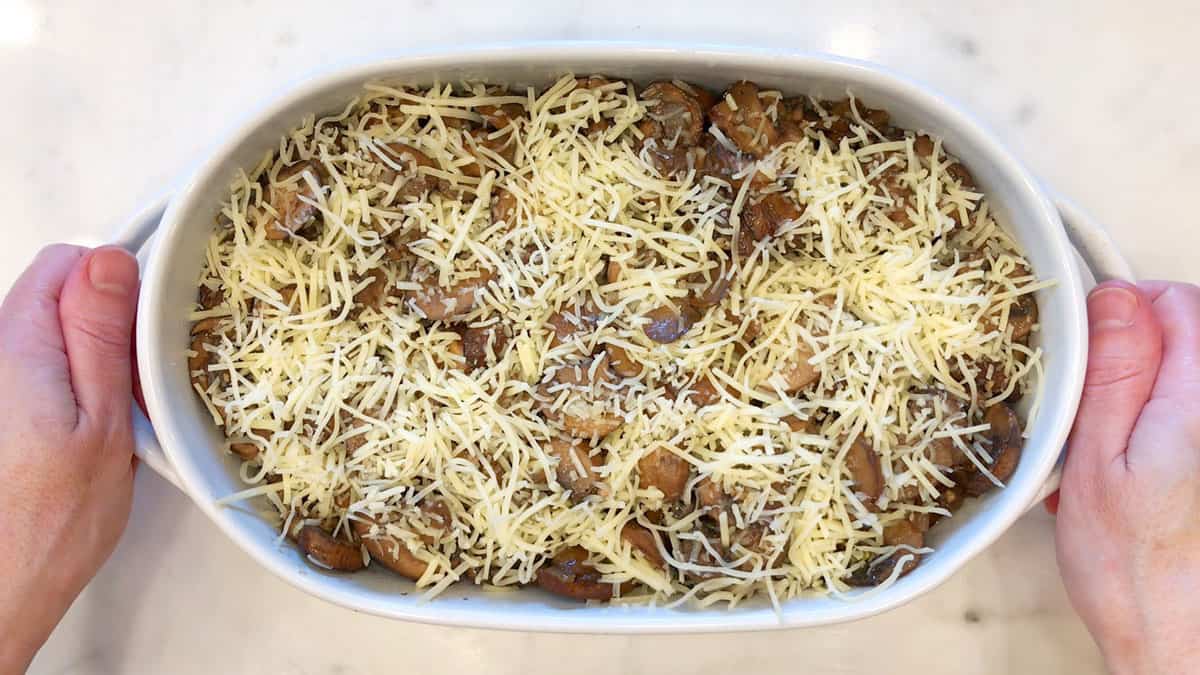 The casserole is ready for the oven.