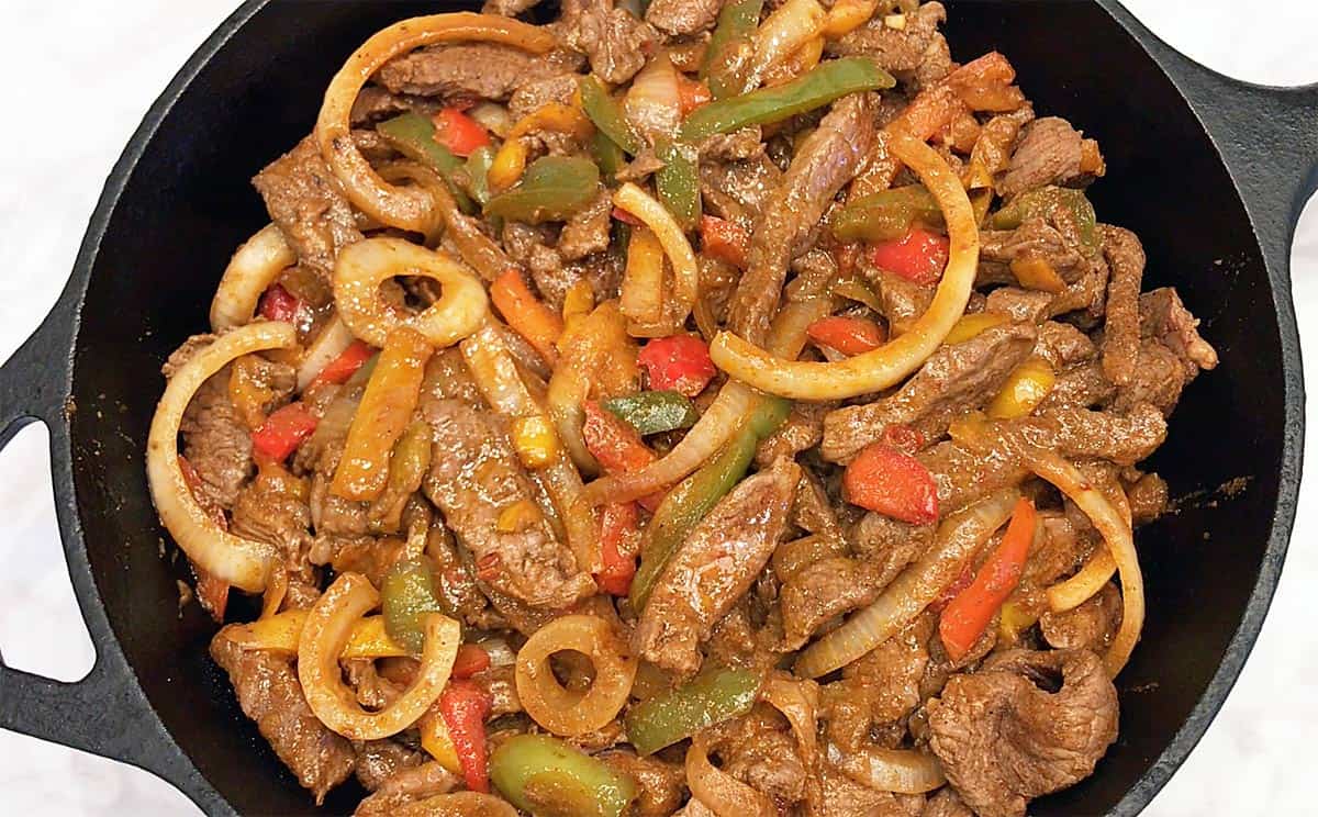 The fajitas are served.