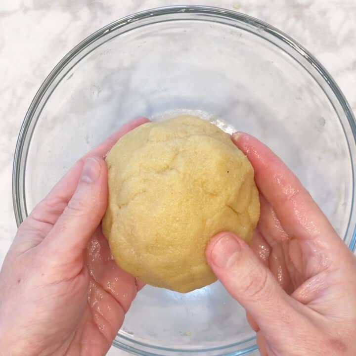 A large bowl of cookie dough.