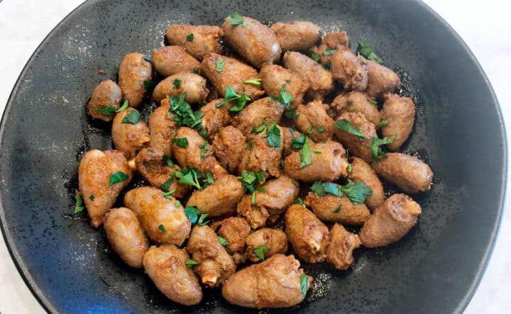 The chicken hearts are served.