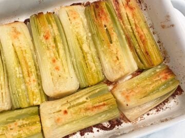 The leeks are ready in the pan.
