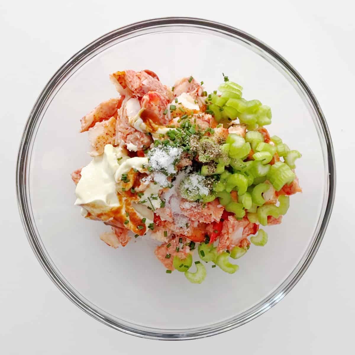 The salad ingredients in a bowl.