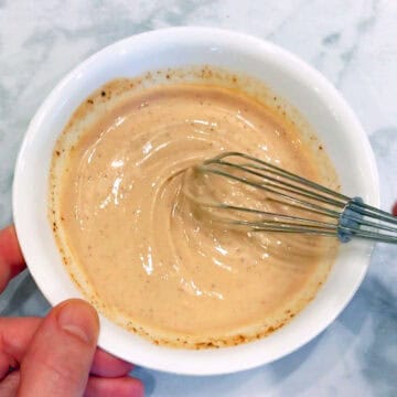 Mixing the dipping sauce.