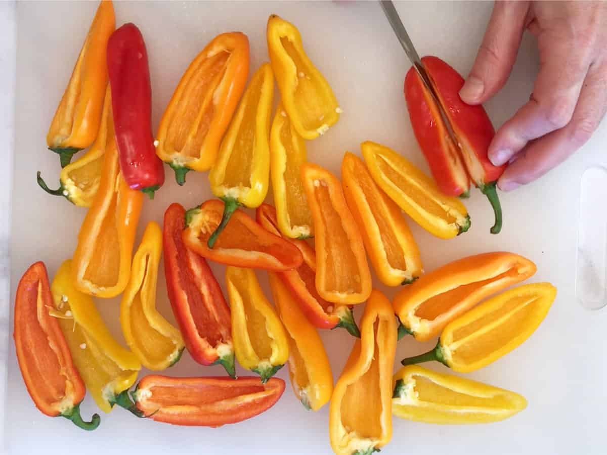 Prepping the peppers.
