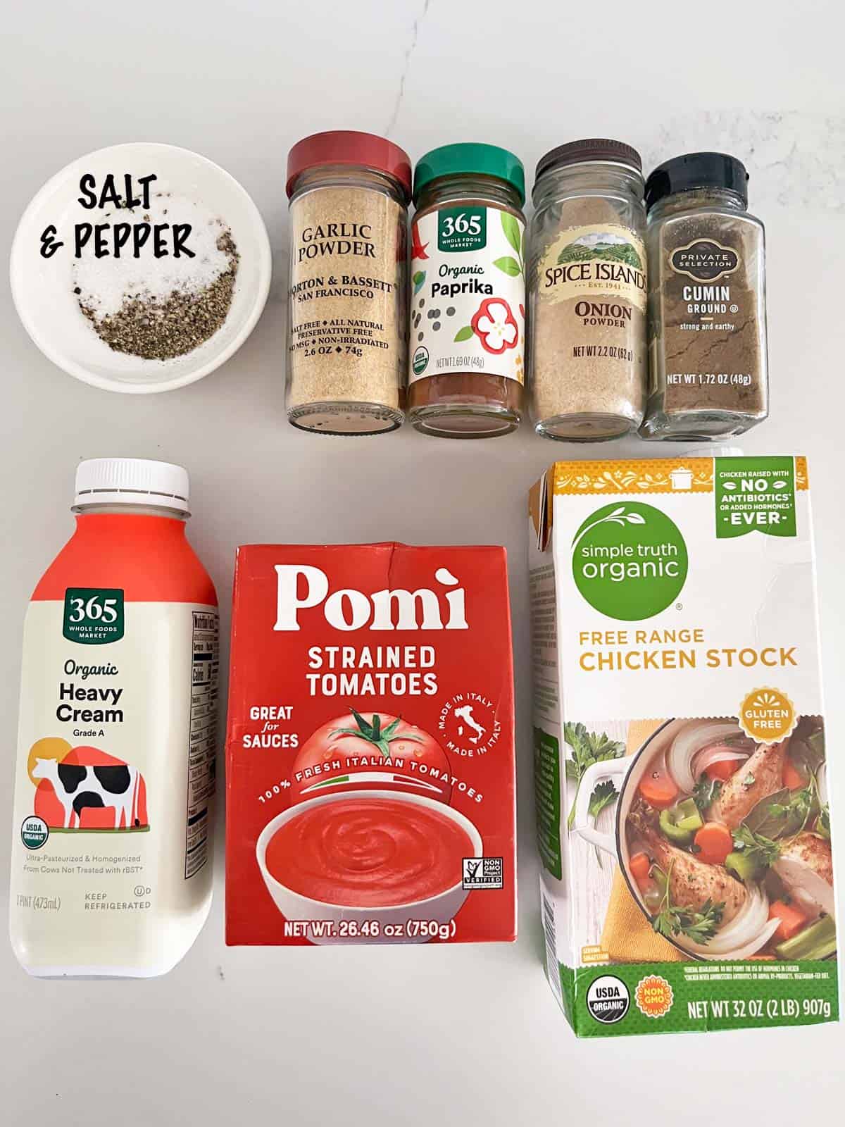 The ingredients for an easy tomato soup.