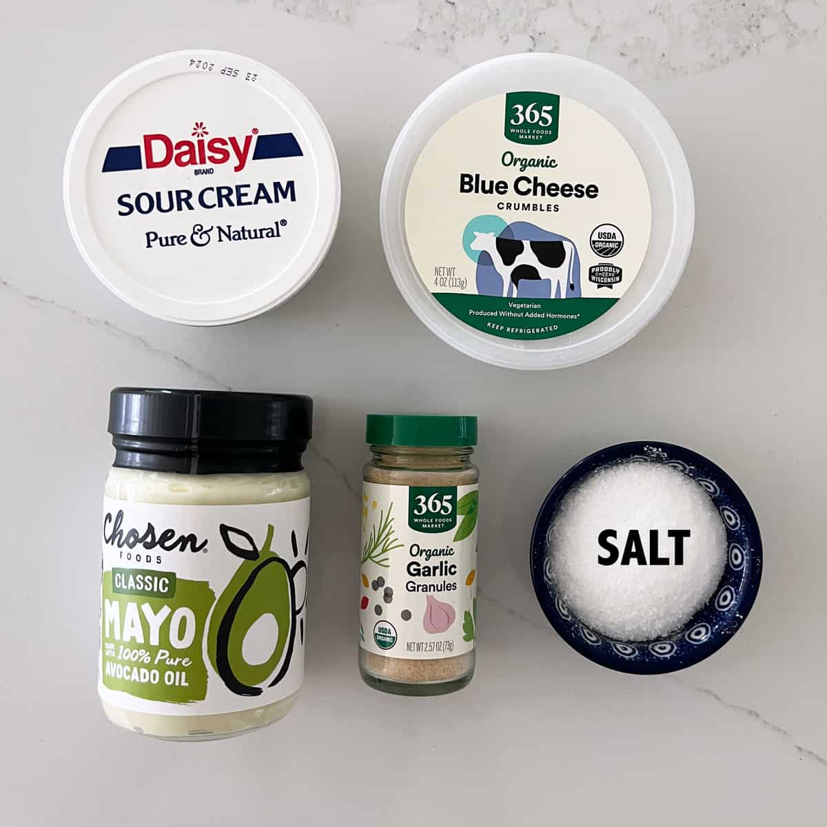 Blue cheese dressing ingredients.